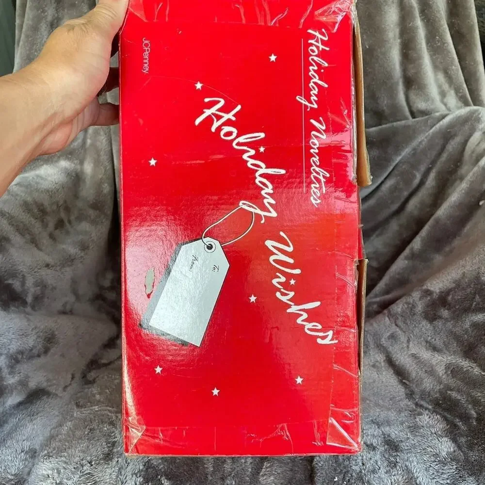 Christmas Candle Set & Decor Red Green White Candles Gold Tone Holder & Box Vtg